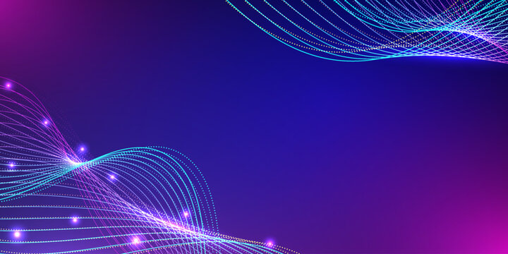 Abstract digital wave background with glowing abstract wave particles. Design for technology futuristic fluid sound ight neon internet curve vector pattern.