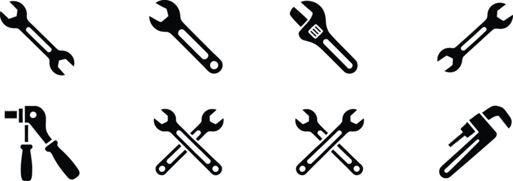 Wrench Icons Set mechanic tools collection plumbing hardware vector graphics repair maintenance service illustration design