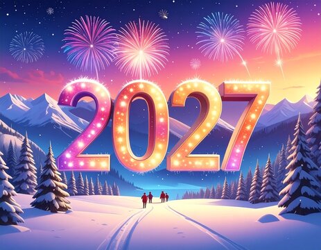 Happy New Year 2027 Greeting Card, Banner, Background
