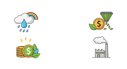 Fototapeta premium Eco friendly business icons, sustainable finance symbols, green economy logos, eco commerce signs