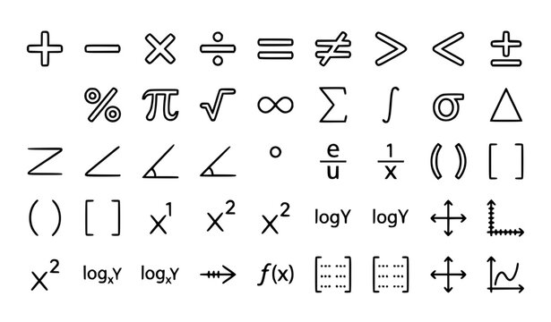 Mathematical Symbols and Educational Math Icon Set Featuring Calculus Algebra Geometry and Function Signs for Textbook Digital Learning and Web Design