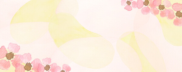 Obraz premium ピンクと黄色の水彩絵の具で描いたピンクの花の背景