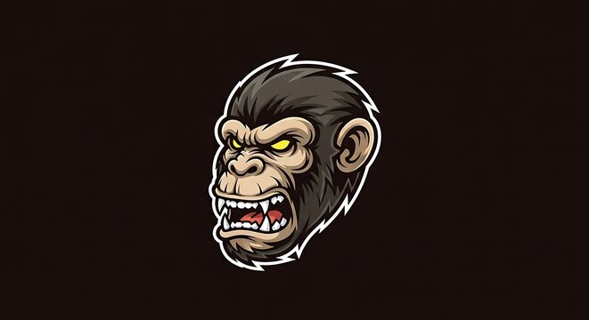 Aggressive Cartoon Gorilla Head Mascot Roaring on Dark Background