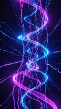 Dynamic visualization of vibrant electric neon strands oscillating in a futuristic display