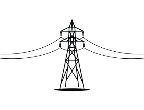 High voltage electric power transmission tower silhouette