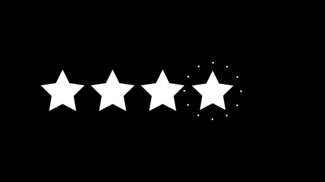 Cartoon shape 5 Star Rating Animation, star review concept, Rating stars icon animation, glowing five star flat symbol animation, star review concept on Transparent Background. 4k animation