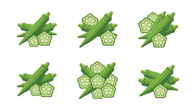 Fresh Okra Pods and Slices - Healthy Vegetable Illustration