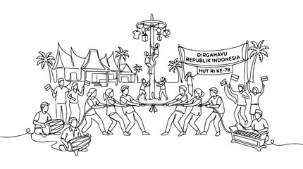 Obraz premium Indonesian Independence Day Celebration: Tug-of-War and Traditional Games