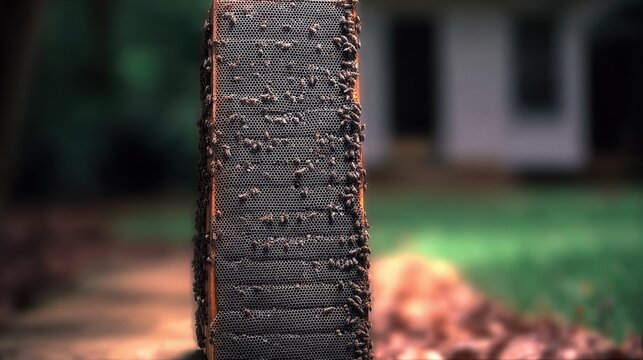 Detailed Beehive Frame Showcasing Brood Pattern and Active Honey Bees