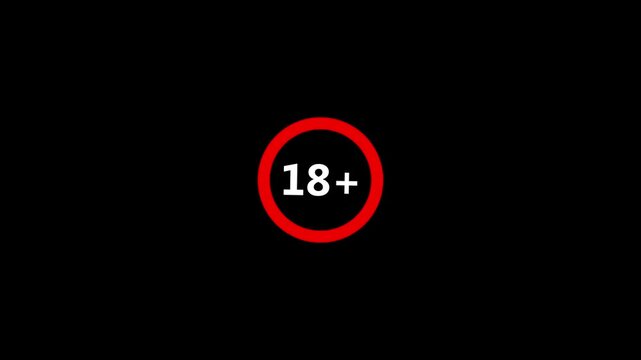 18 plus age limit advisory sign animation ideal for censored video content 18 plus icon sign animation. Under 18 sign warning symbol.