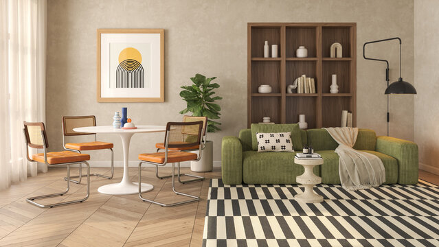Mid century style conceptual dopamine interior room