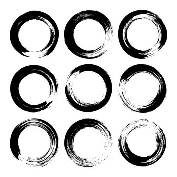 Grunge circles, brush strokes, lines, ink smudges, hand-drawn scribble shapes. Handmade sketchy marks, acrylic stains, charcoal streaks. Paint textures, dry brush effect. Vector illustration