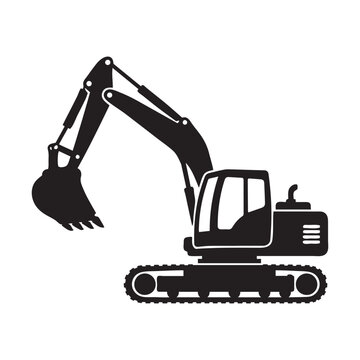 Crawler Excavator Construction Machine Silhouette Vector Isolated on White Background