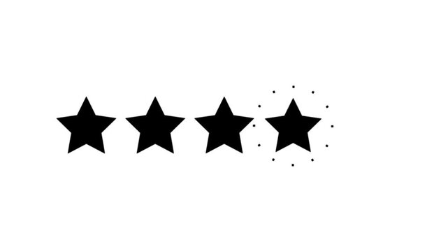 Cartoon shape 5 Star Rating Animation, star review concept, Rating stars icon animation, glowing five star flat symbol animation, star review concept on Transparent Background. 4k animation