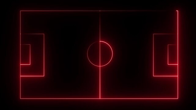 Animation of neon sports stadium on black background with neon lights match football isometric field video animation, Soccer field stadium or football lawn with panoramic.4K video animation .