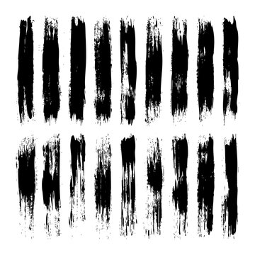 Long grunge brush strokes, lines, ink smudges, hand-drawn scribble shapes. Handmade sketchy marks, stains, charcoal streaks. Paint textures, dry brush effect. Marker underline. Vector illustration