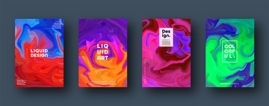 Colorful modern abstract backgrounds with neon red, green, blue, purple, yellow and pink gradient. Dynamic color flow poster, banner. Vector illustration.