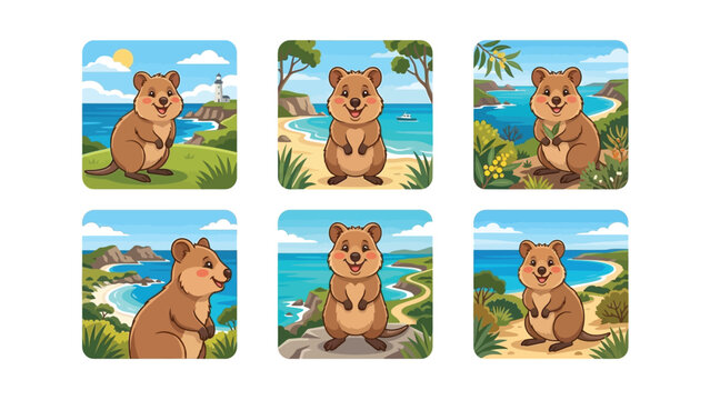Cute Quokka Collection: Australian Wildlife, Happy Animal, Beach Scenery