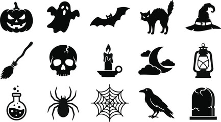 Fototapeta premium Halloween icons set including spooky symbols and creatures
