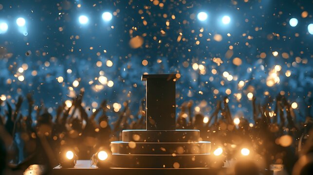 congratulations award winner with confetti at night