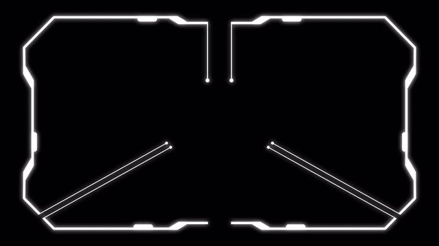 Frame hud element featuring a glowing white minimalist futuristic digital line art. Perfect for tech, digital design, scifi, and modern concepts. 4K - Alpha Channel