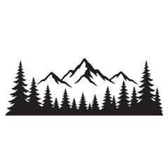 Fototapeta premium Mountain Pine Forest Silhouette Landscape Vector Isolated on White Background