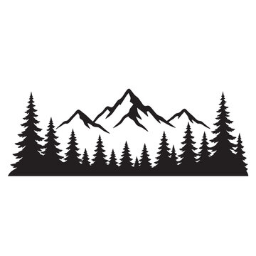 Mountain Pine Forest Silhouette Landscape Vector Isolated on White Background