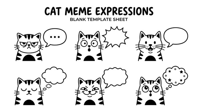 Cat Meme Expressions: Blank Template Sheet for Social Media