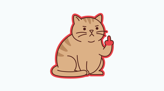 Funny Cartoon Cat Giving Middle Finger Gesture, Sarcastic Expression
