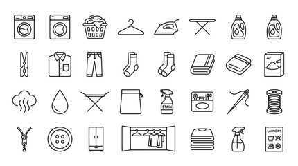 Fototapeta premium Laundry icons, cleaning symbols, washing signs, 40 line icons