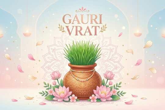 Pastel Gauri Vrat Festival Poster with Sacred Jawara