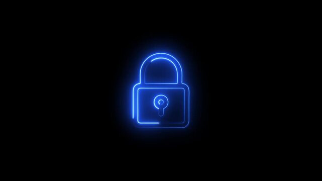 Safety, security, privacy, password icon. bright neon cyan color animation lock icon protection safety security privacy password closed animation sign symbol on black background animation.