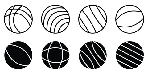 Fototapeta premium Set of basketball sport equipment solid icons. Basketball vector illustration symbol line art style. Vector illustration.