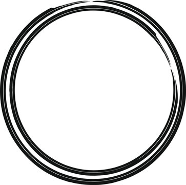 Brush stroke drawing forming a round frame with textured imperfect lines on a white background