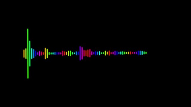 Abstract blue ant red audio frequency waveform animation on transparent background, minimal music sound wave icon animation. Dynamic sound wave reacts to music beats for podcast intro, radio broadcast