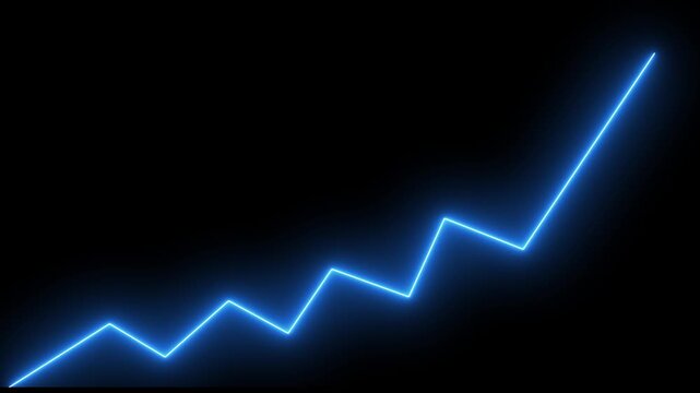Market Recovery Concept. Successful growth trend blue line graph going Up.Abstract neon line arrow down business graph. business neon line animation