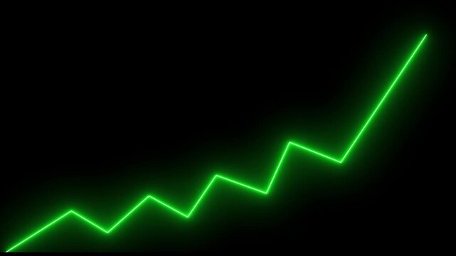 Market Recovery Concept. Successful growth trend green line graph going Up.Abstract neon line arrow down business graph. business neon line animation
