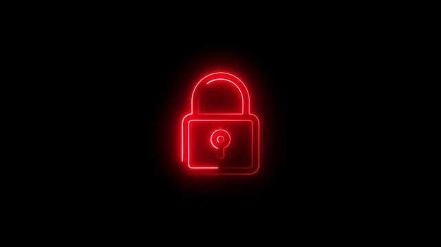 Safety, security, privacy, password icon. bright neon cyan color animation lock icon protection safety security privacy password closed animation sign symbol on black background animation.