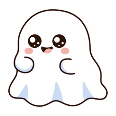 Obraz premium Cute White Ghost Halloween Cartoon Icon Illustration 