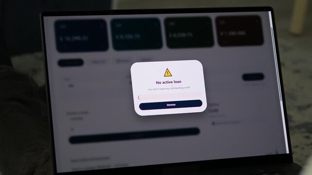Checking financial health via internet banking. User reviews currency accounts and receives confirmation that there are no outstanding credits or loans. Great for wealthtech, financial planning apps, 