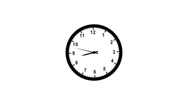 Clock spinning, watch animation on white background with alpha channel. Clock icon flat style. 12 hours clock dial , twenty-four hours time lapse animation. Analog clock spinning animation.