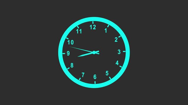 Clock spinning, watch animation on black background with alpha channel. Clock icon flat style. 12 hours clock dial , twenty-four hours time lapse animation. Analog clock spinning animation.