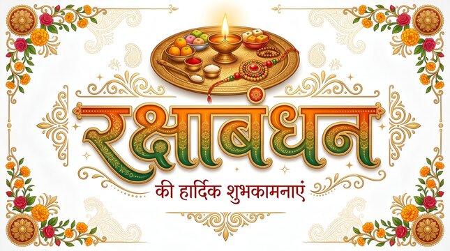 Happy raksha bandhan or rakhi indian festival and typography in illustration