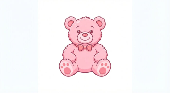 Cute pink teddy bear with bow tie isolated on white background