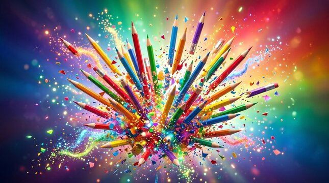 Vibrant colorful fireworks explosion with rainbow lights