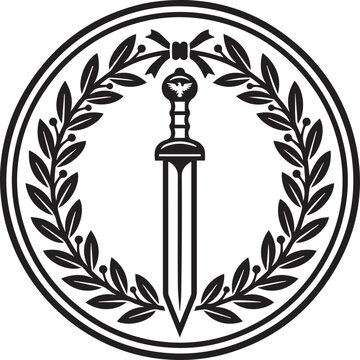 Roman Gladius Sword Vector Icon. Ancient Weapon in Laurel Wreath