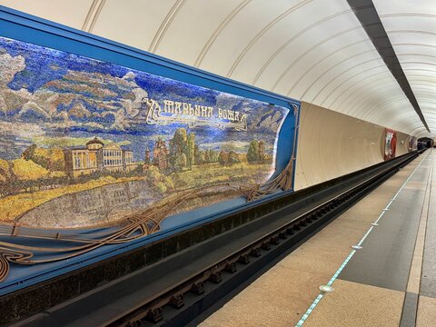 Russia Moscow June 27, 2026 View of the spacious and stylish Maryina Roshcha subway station in Moscow.