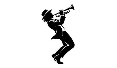 Abstract Trumpet Player Silhouette Vector with Dynamic Musical Performance Pose © Md Humaun