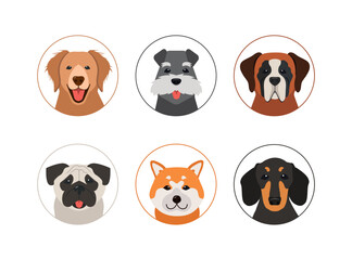 Naklejka premium Set of cute dog character portrait avatar. Vector stock