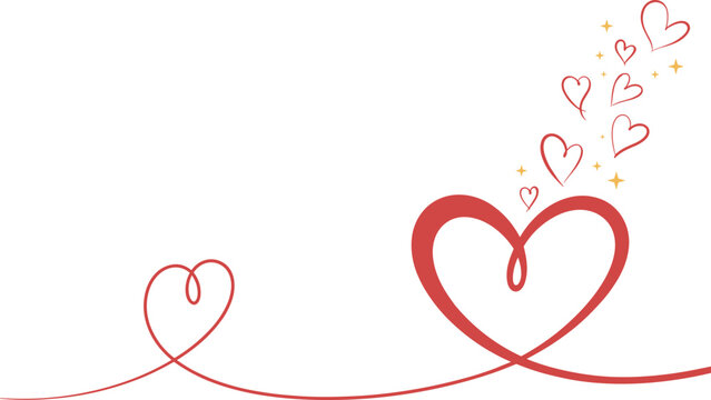 "Stylized red line vector illustration of two interconnected hearts with sparkles symbolizing love, romance, affection, and connection"